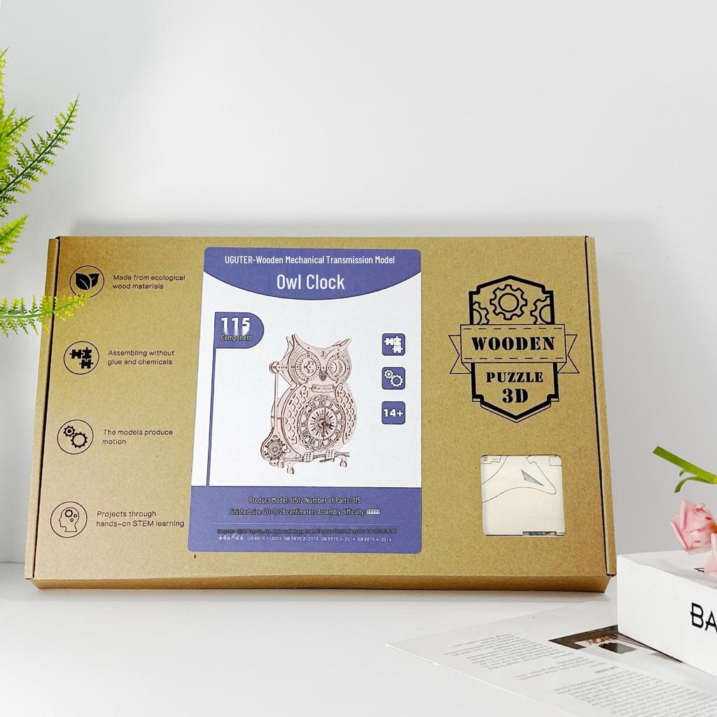 Креативный 3D деревянный пазл-часы в виде совы: Сложная ретро-маятниковая модель