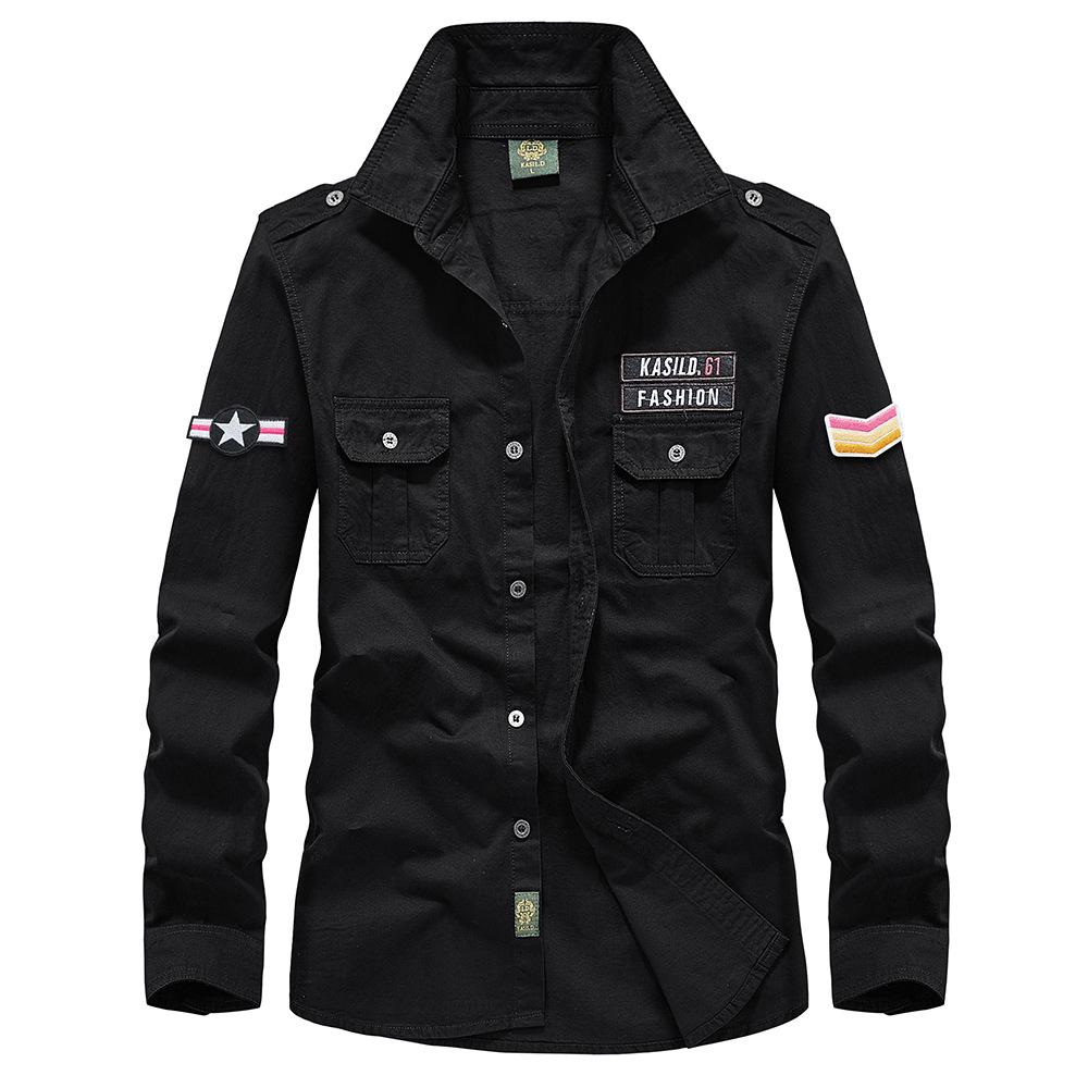 Мужские хлопковые рубашки с длинным рукавом. Мужские свободные повседневные рубашки большого размера в стиле милитари.