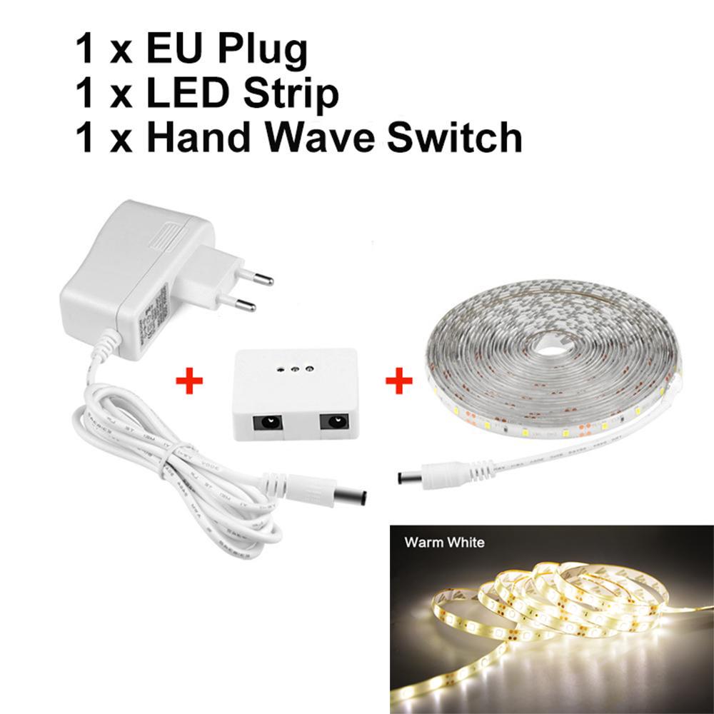 Подсветка для кухонного шкафа с сенсорным переключателем, светодиодная лампа с регулируемой яркостью 5 м, 4 м, 3 м, 2 м, 1 м, водонепроницаемая, 2835SMD, светодиодные ленты с вилкой европейского стандарта