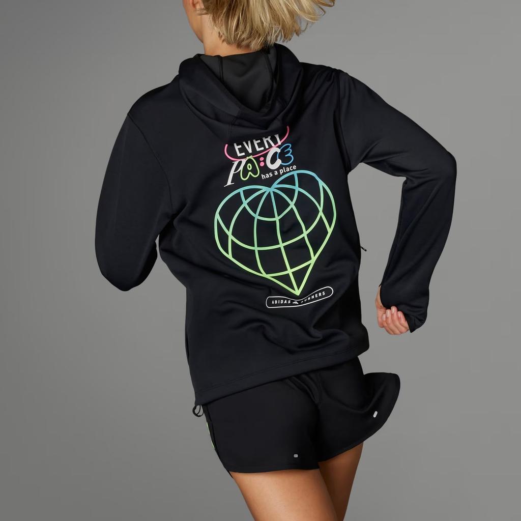 adidas Own The Run Runners Hoodie Striped Print Long Sleeve Hoodies Unisex Hoodies Black IP8782