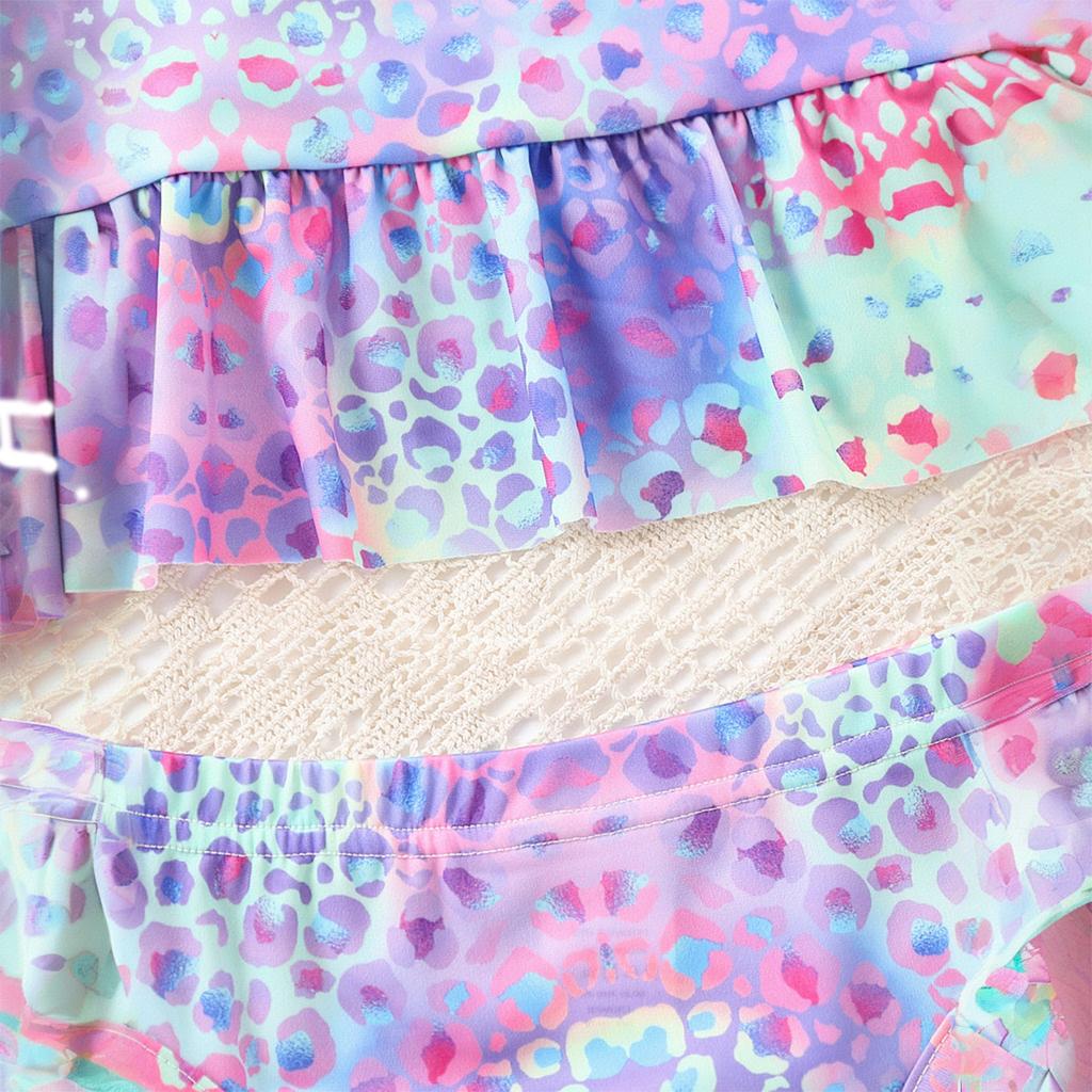 Купальники для девочек с оборками по подолу, симпатичные, красочные, с леопардовым принтом, купальники из 2 частей, для детей от 4 до 10 лет, гавайский комплект бикини