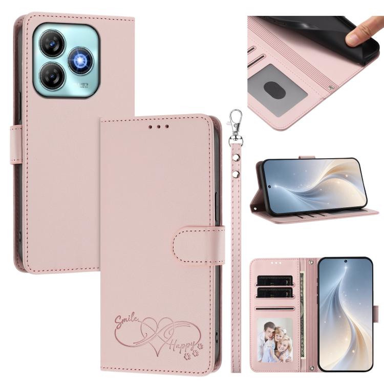 Happy Heart Pattern Magnetic Closure Vegan Leather Phone Case With Wrist Strap For ZTE Blade A56 4G