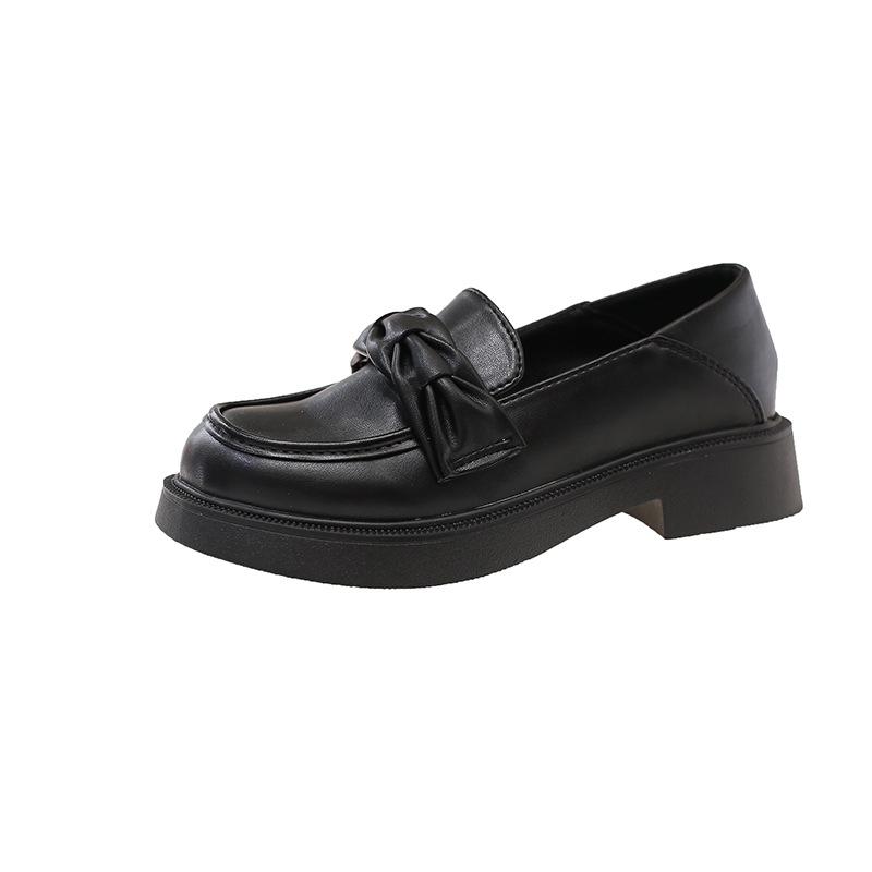 British Small Leather Shoes Women's Autumn New Shallow Single Shoes Women's Middle Heel Comfortable Casual Women