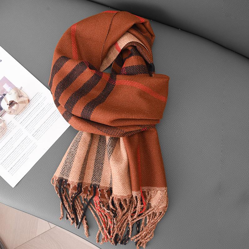 Autumn And Winter Cashmere Long Scarf British Babag Fashion Scarf Neck Protection Warm Soft Waxy Color Matching Shawl