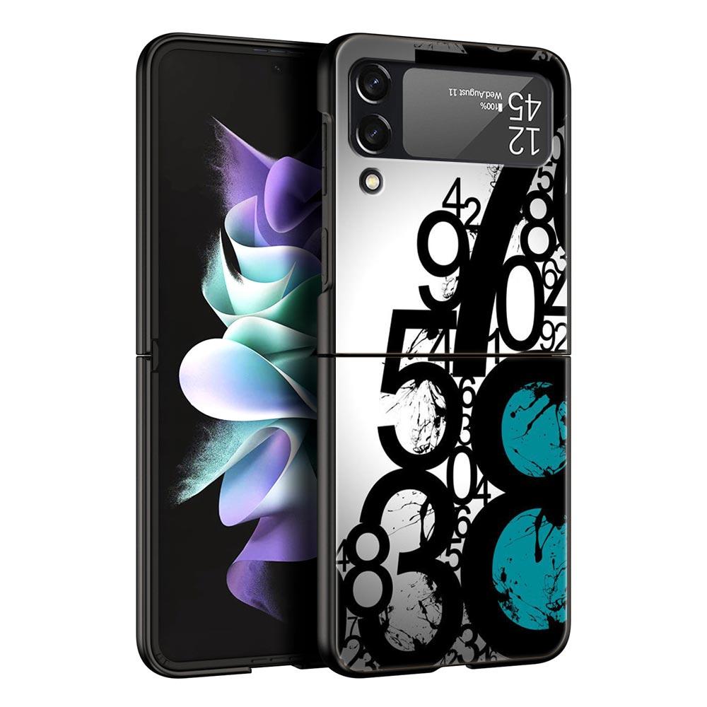 Number Pattern Hard PC Phone Case For Samsung Galaxy Z Flip 7 6 5 4 Black Cover For Galaxy Z Flip 3 Foldable Fundas Shell Capas