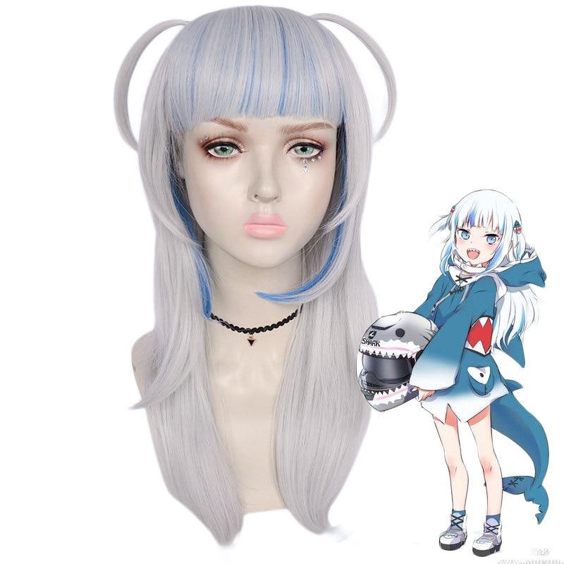 Anime Women Cosplay Wig Hololive ENG Gawr Gura Shark Halloween Carnival Party Wigs Women Heat Resistant Synthetic Hair + Wig Cap