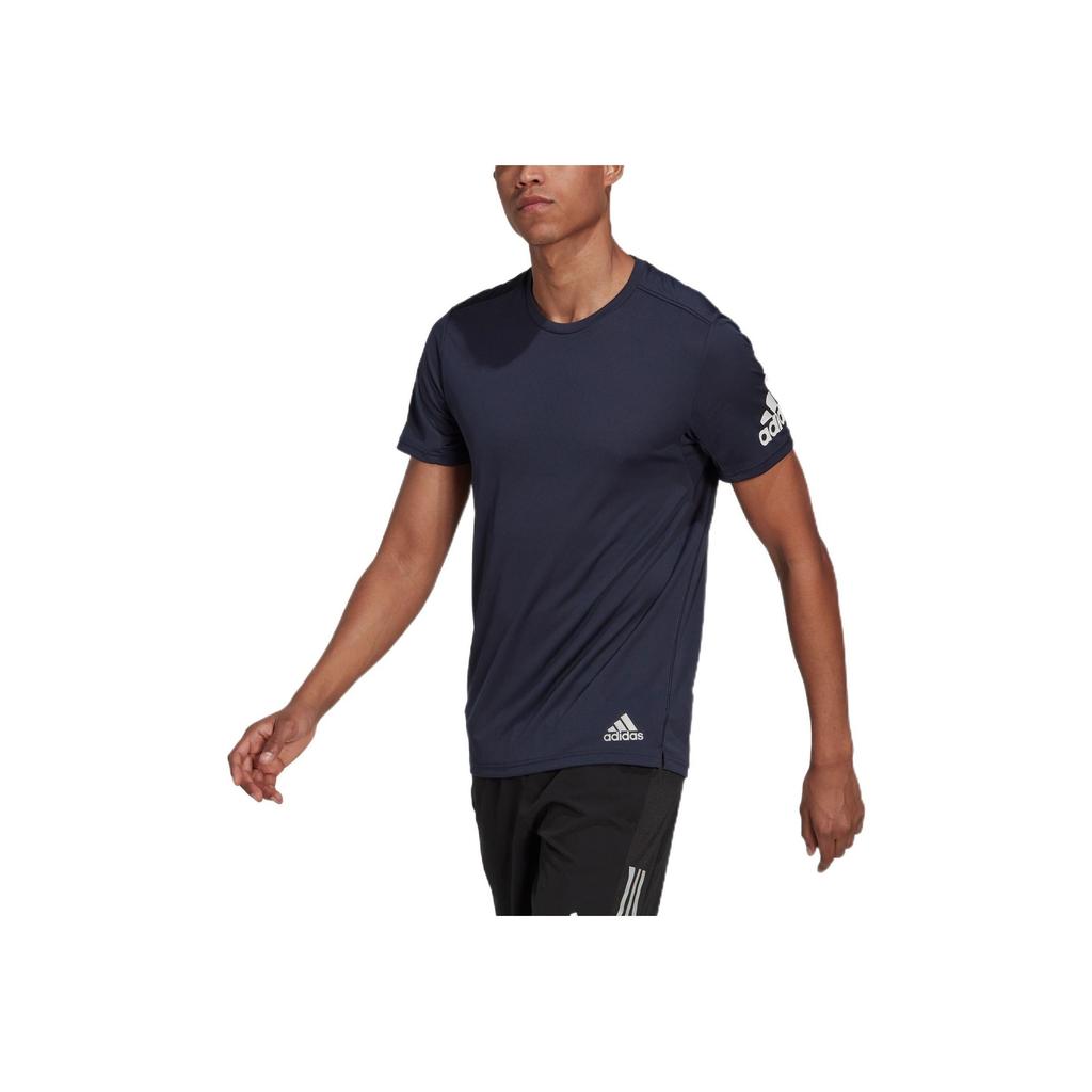 Adidas SS22 Run It Tee With Logo Print On Sleeve Men Tops Blue HL3966