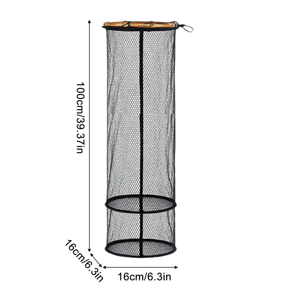 Fish Basket Lightweight Nylon Mesh Bait Storage Cage Foldable Fishing Holder for Kayak Crayfish Baitfish Bass Trout Catfish
