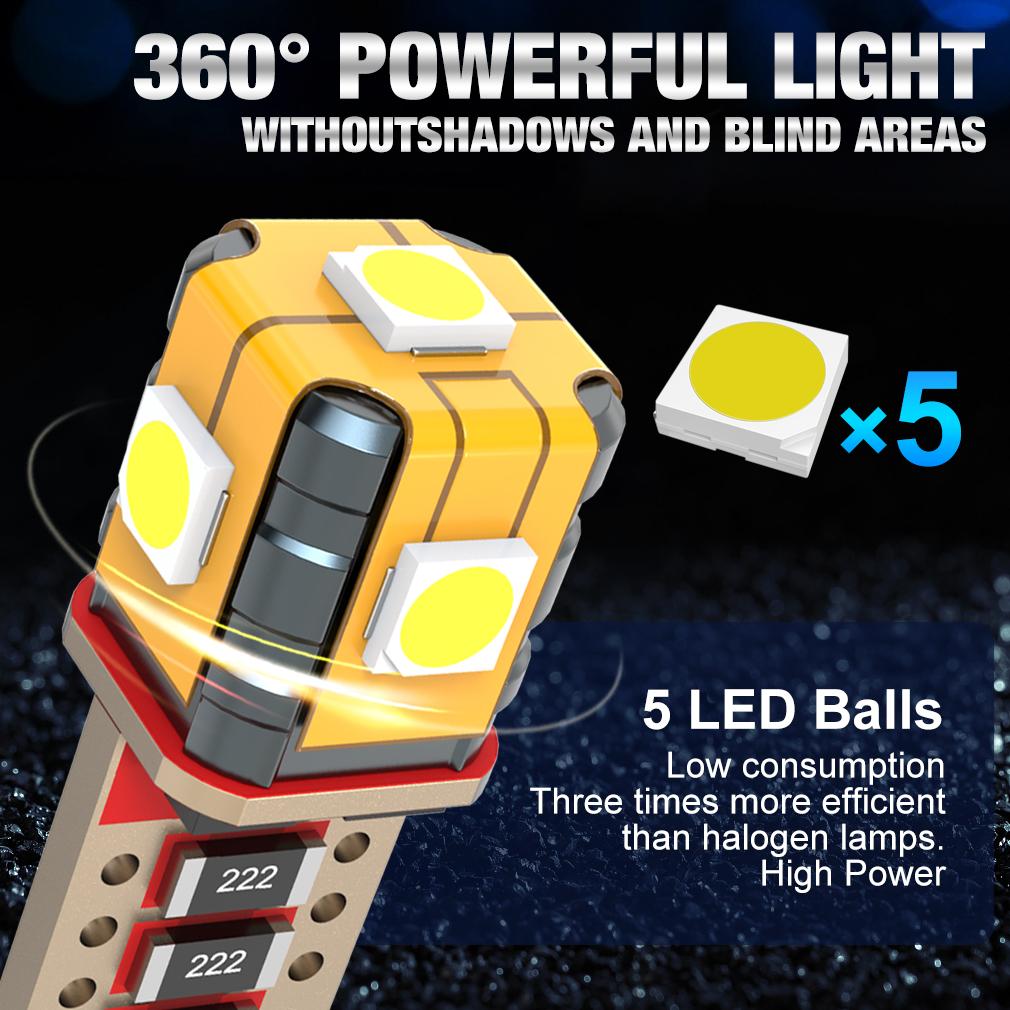 2 шт. Светодиодные лампы T10 Автомобильные огни Белый 168 501 W5W Canbus Светодиодная клиновидная 3030 5SMD Внутренний купольный свет для чтения Подсветка номерного знака Сигнальная лампа 12 В 6000 К