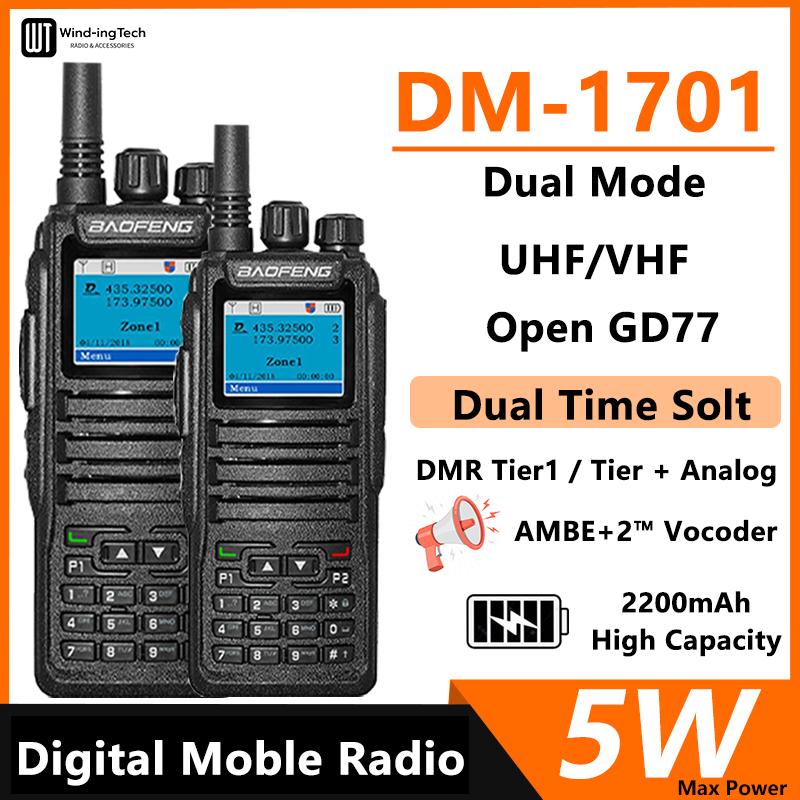 1/2PCS DM1701 Baofeng DMR Digital Long Range Walkie Talkie 3000CH VHF UHF Open GD77 Dual Time Slot Tier 1&2 Ham Camping Radio