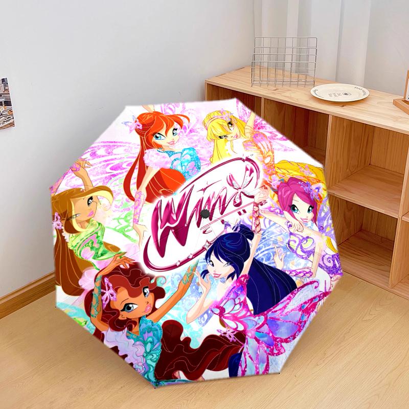 1 шт. Автоматический складной зонт - с рисунком Winx Club, Портативный и складной дизайн с 8 спицами, Подарки на Рождество и День рождения