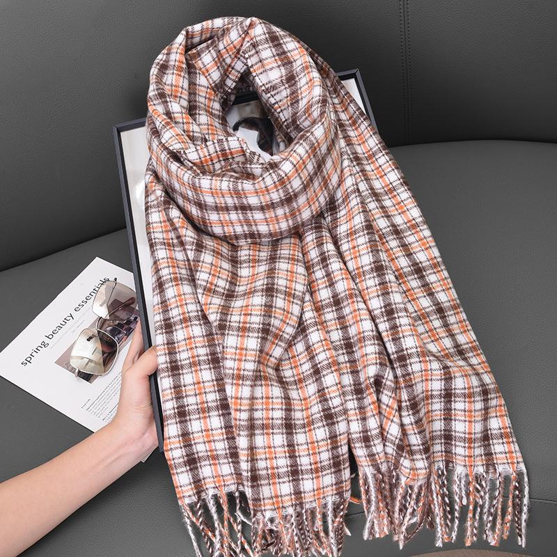Scarf Women'S Premium Cashmere Color Plaid Warm Plaid Shawl