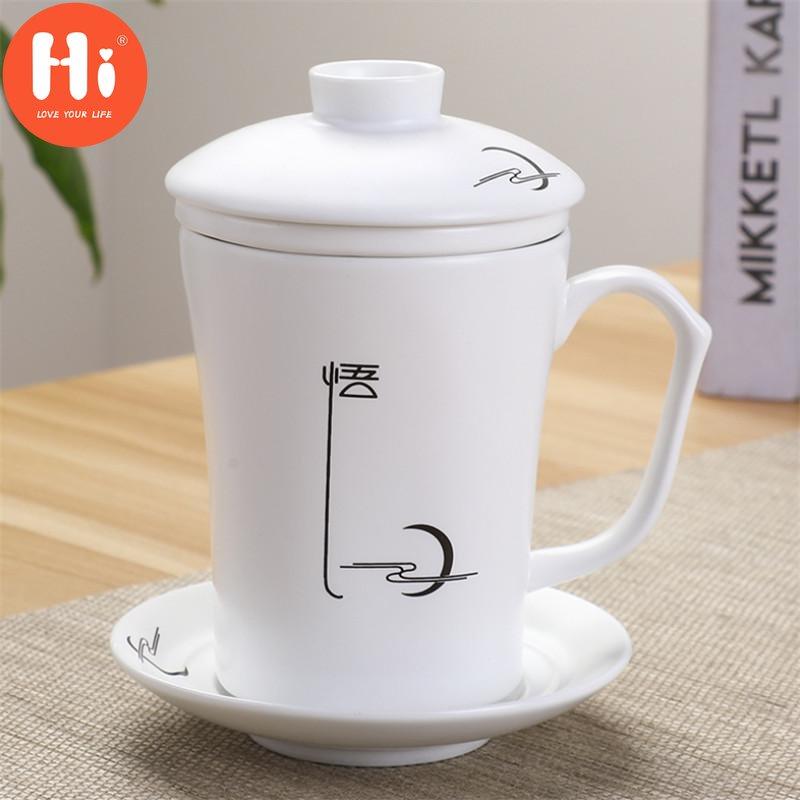 Креативная простая чайная чашка с фильтром, керамическая одинарная офисная кружка для воды в стиле кунг-фу с крышкой, чайный сервиз, бытовой фарфоровая чайная чашка, подарок