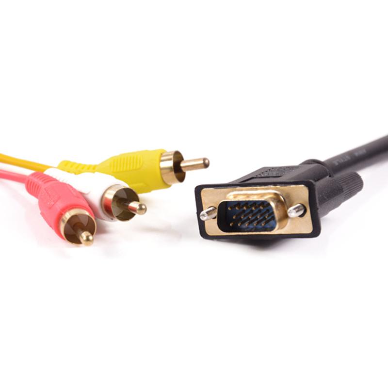 1.5M VGA to 3RCA Cable Gold Plated AV Converter Cord with Magnetic Circle for TV Computer PC Tablet Extend Video Audio Adapter