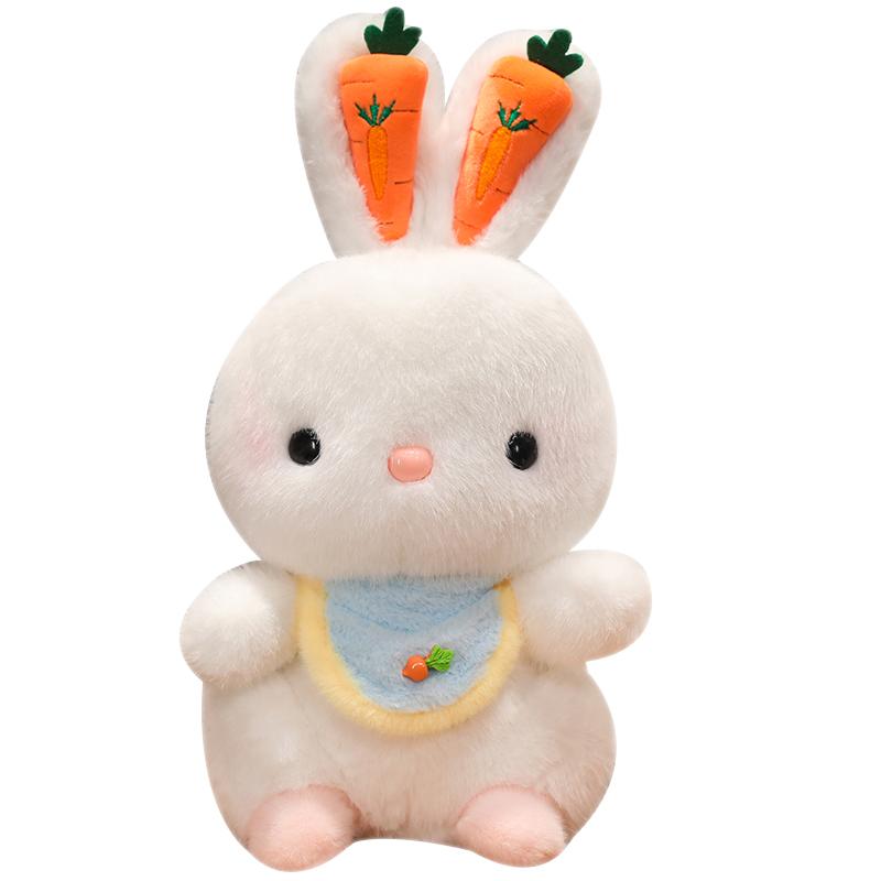 Мультяшный сидящий белый кролик кукла плюшевая игрушка нагрудник морковный кролик животное плюшевый плюшевый мягкий пушистый подарок