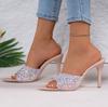 2025 Женские босоножки на высоком каблуке Летние босоножки с квадратным носком Роскошные Элегантные Слипоны Дизайнерская обувь Женские Sandalias De Mujer