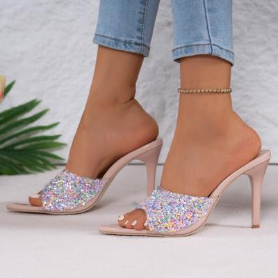 2025 Женские босоножки на высоком каблуке Летние босоножки с квадратным носком Роскошные Элегантные Слипоны Дизайнерская обувь Женские Sandalias De Mujer