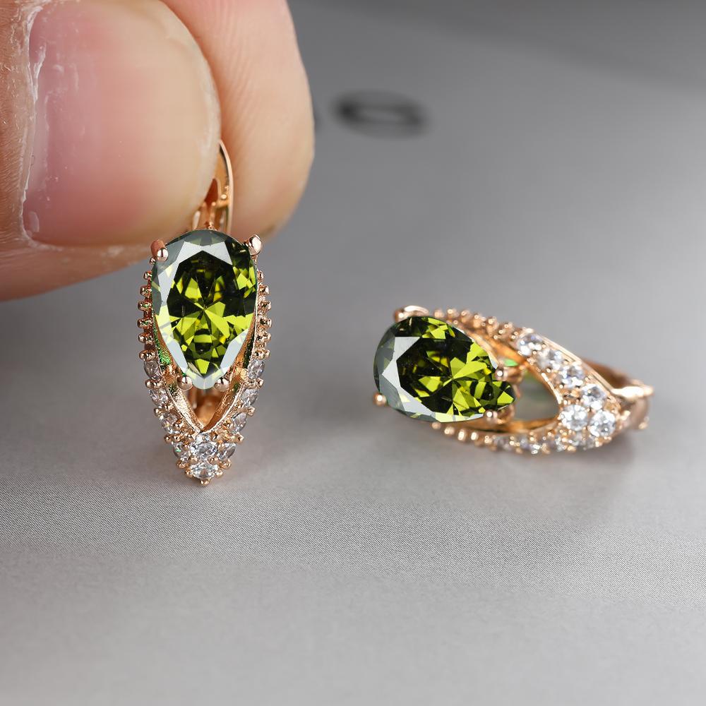 2022 New Geometric Teardrop Cut Green Stone Earrings Temperament Long Drop Trendy Female Earrings