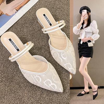 Сандалии женские летние большие римские сандалии с квадратным корнем и заостренными сетчатыми ремешками