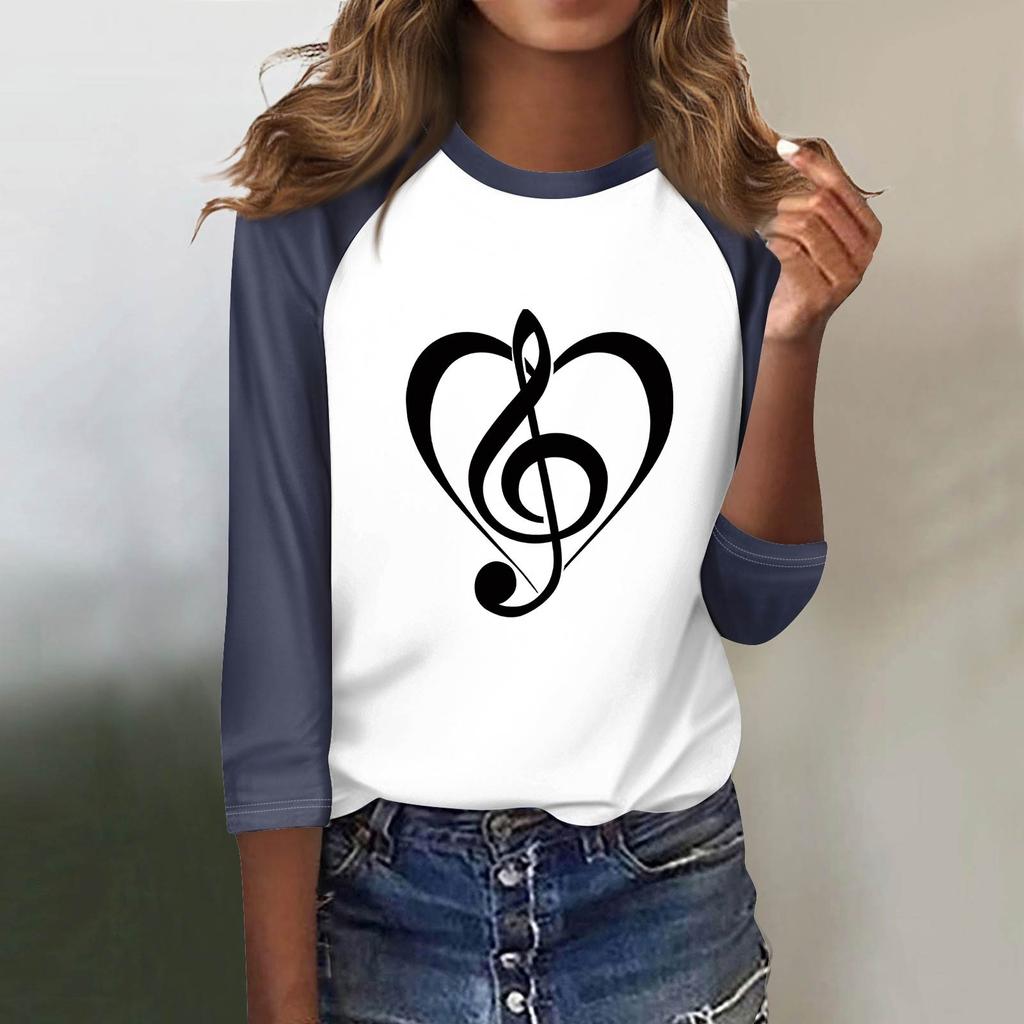 Женская модная повседневная футболка с круглым вырезом, рукавами семь, на пуговицах с принтом