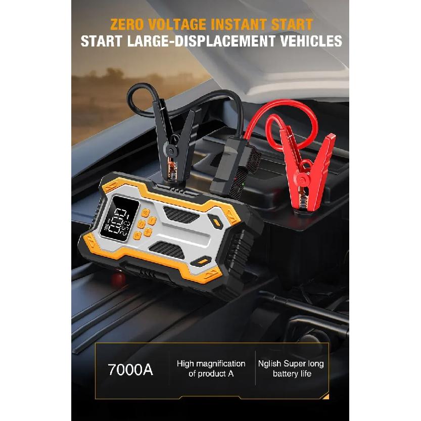 30000mAh 7000A Car Jump Starter & Air Compressor 150PSI, LCD Screen Portable Power Bank Booster for Gas/Diesel