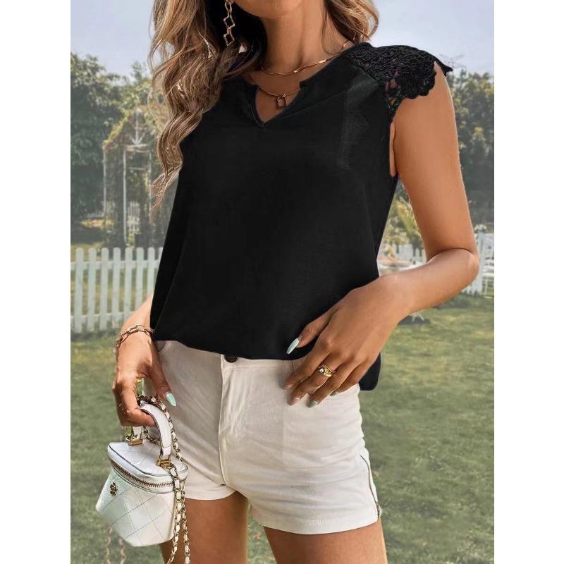 Женский темпераментный топ с V-образным вырезом и кружевными рукавами в стиле пэчворк для женщин, футболки