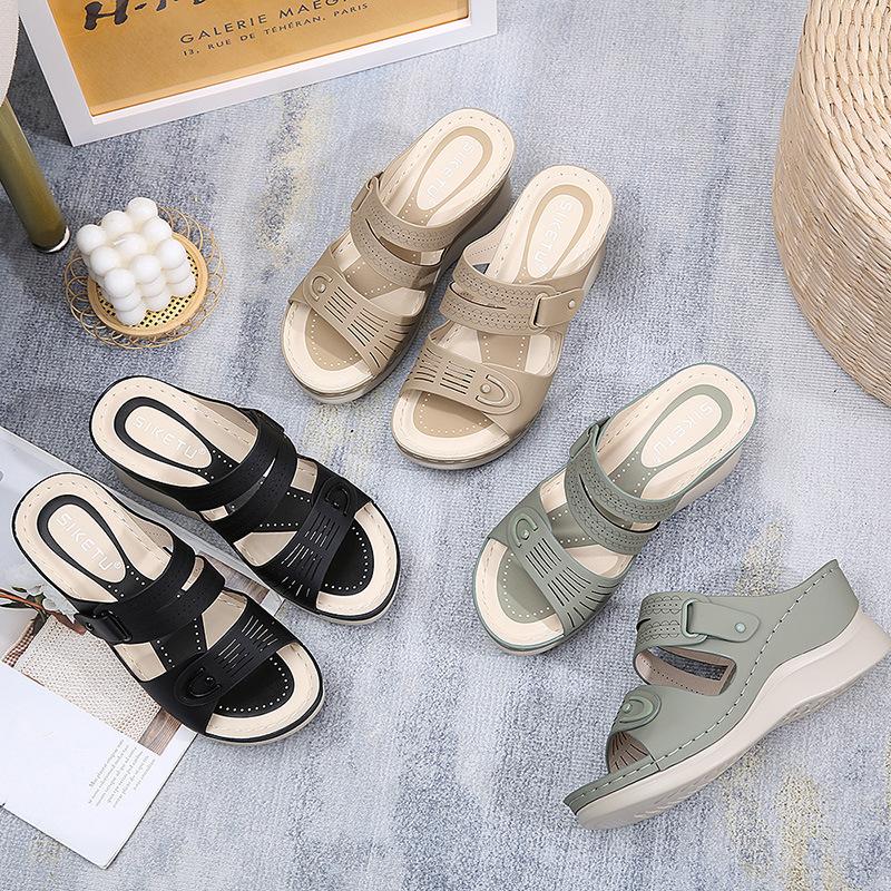 High Quality Women Slippers Leather Woman Sandals 2024 Outdoor Light Casual Wedges Slippers Slip On Summer Shoes for Women