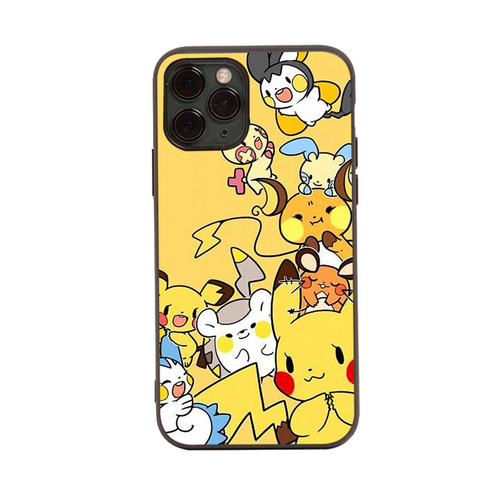 Чехол PK18 Pokemon Black Sofe для iPhone 16 15 Plus 14 13 Pro 8 SE XR XS Max P30 Nova 5T Y5P Y6 Y7 Y8P Y9 Realme C30 C33 C31 VIVO Y36 V27