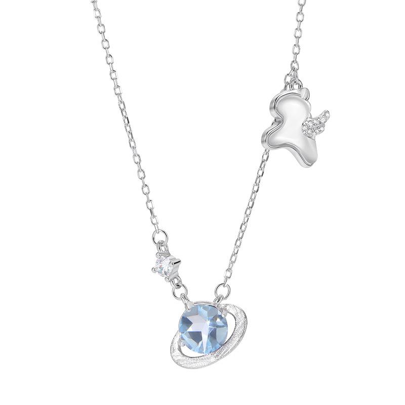 Natural White Crystal Lucky Horse S925 Sterling Silver Necklace Earrings Planet Zodiac Horse Jewelry