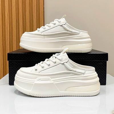 Женские кожаные полутапочки BaoTou, весенние летние тапочки для отдыха на открытом воздухе, женская обувь на толстой подошве