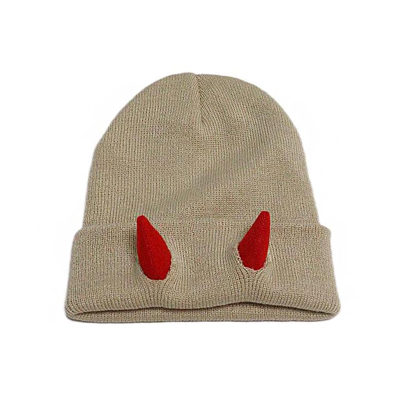 1PC Devil Trendy Warm Stretchy Knitted Playful Beanie Winter-Ready Hat Cold-Resistant Horn Soft-Knitted