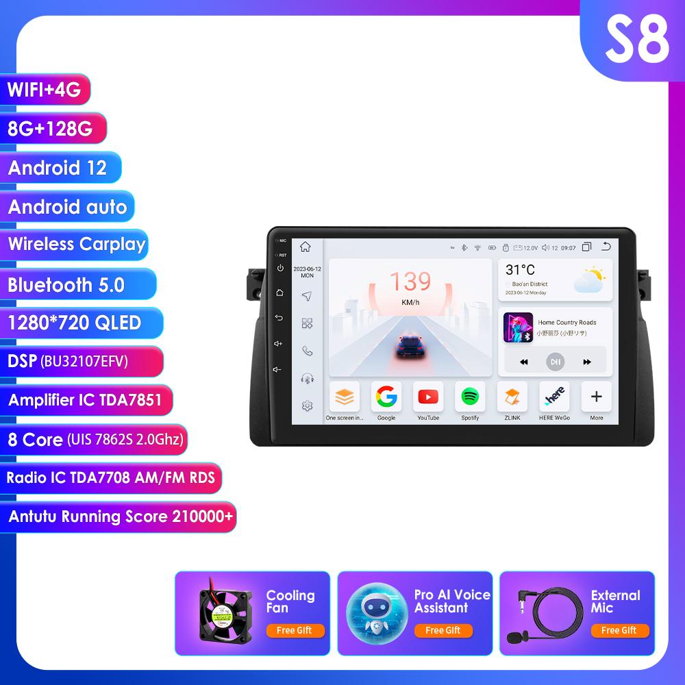 OSSURET 2 Din Android автомобильное радио для BMW E46 M3 1999 -2006 Carplay Andriod Auto Multimedia Stereo Bluetooth 9-дюймовый интеллектуальный экран SWC RDS OBD2 SWC