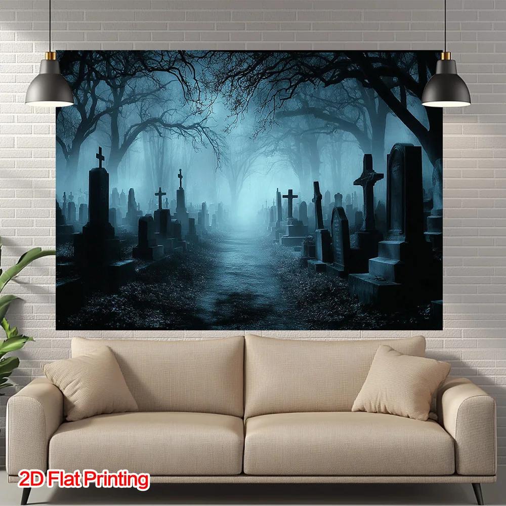 2D plane, 1 piece of 2D plane printed cemetery gothic mist landscape photography background fabric, polyester fabric, yzb