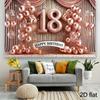 2D flat, 1 18th birthday party background, suitable for girls - rose gold and pink sparkling balloons, diamond banner decoration