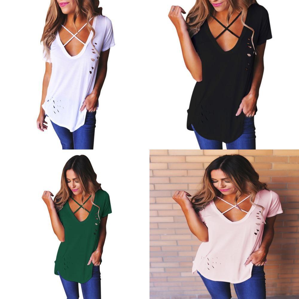 Neu Damen Shirt Bluse Casual Tunika Kurzarm Sommer V-ausschnitt T-shirts Top For Effortless Versatile Style