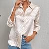 Elegant Office Lady Long Sleeve Leopard Jacquard Blouse Turn Down Collar Button Shirt 2024 Spring Autumn Fashion Tops 19169
