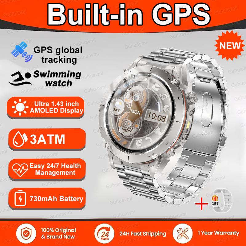 Совершенно новый оригинальный GPS-смарт-часы для улицы 1,43-дюймовый AMOLED-экран 5ATM Водонепроницаемый Компас 730 мАч Аккумулятор Спортивный умный браслет