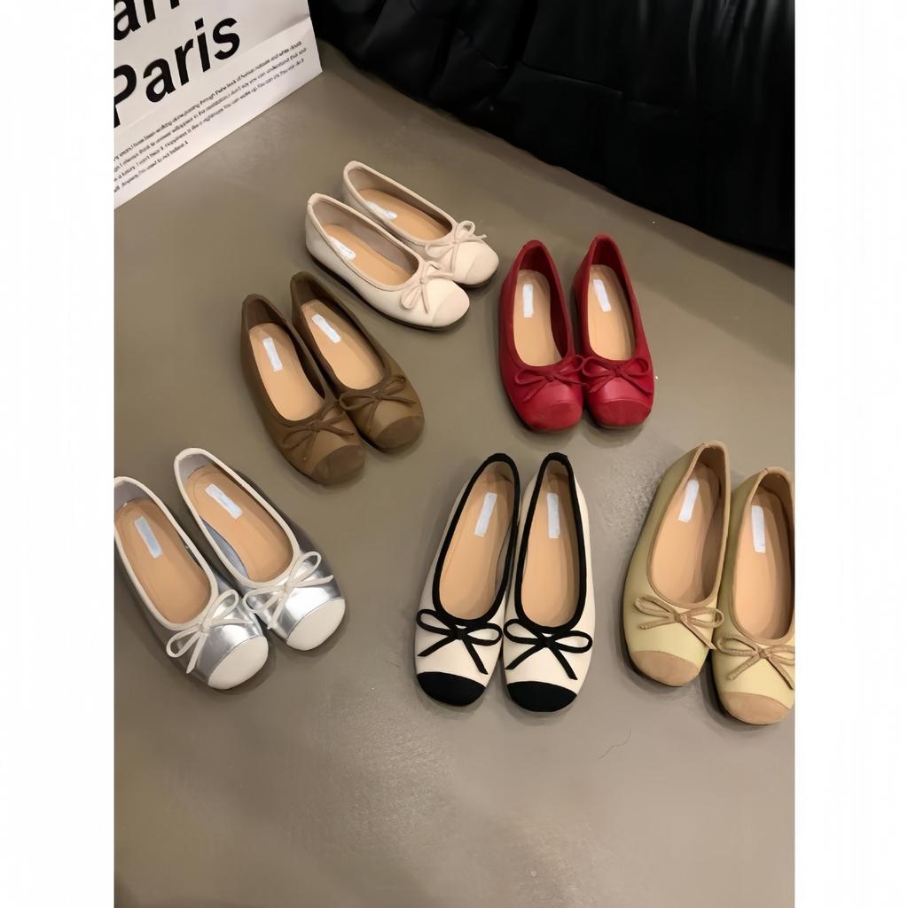 Evening Wind Gentle Butterfly Ladyshoes Ballet Flats French Retro Soft Sole Silver Single Shoes Spring and Summer Small Fragrant Wind Women's Shoes