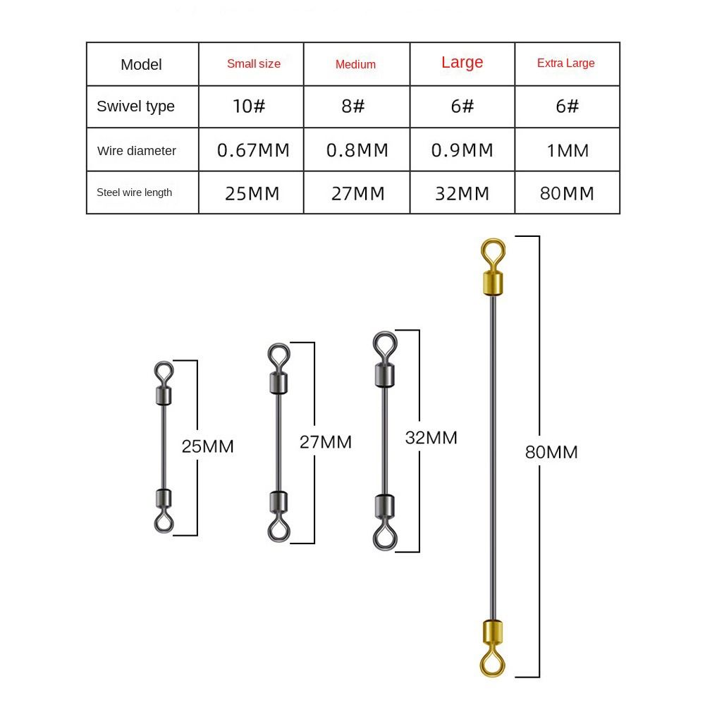 50pcs Bearing Barrel Heavy Duty Ball Stainless Steel Double Rolling Fishing Swivel Connector