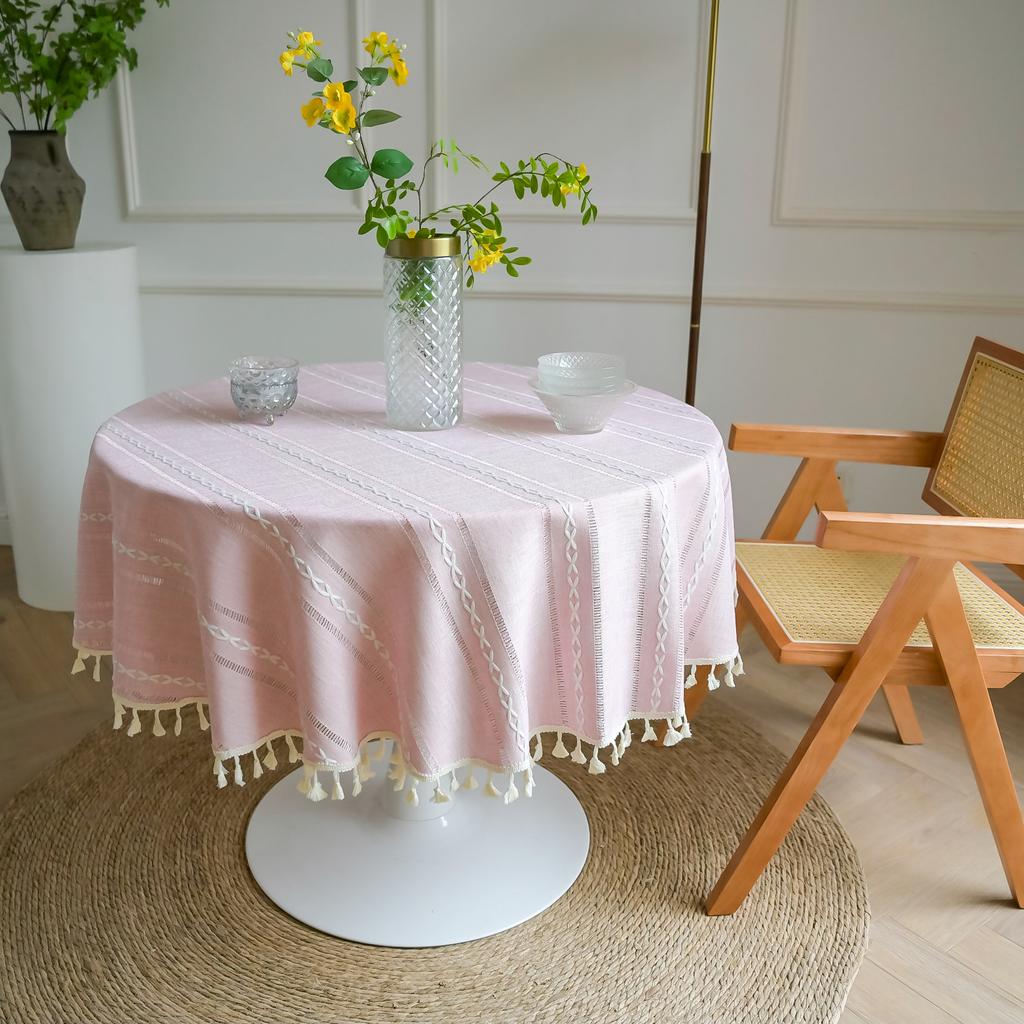 Круглая скатерть из хлопка и льна, моющаяся клетчатая скатерть в стиле бохо с кисточками, фермерская, деревенская скатерть для вечеринки, свадьбы