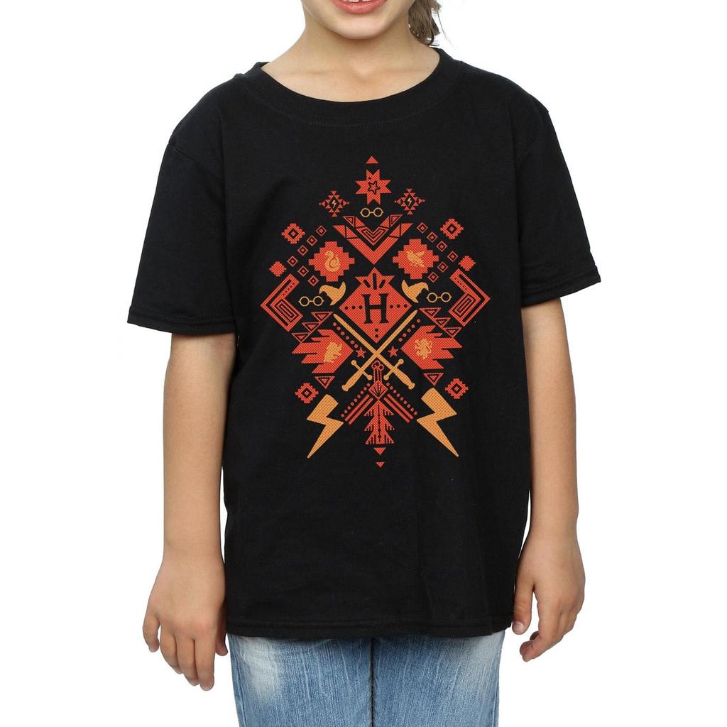 Harry Potter Girls Christmas Fair Isle Cotton T-Shirt
