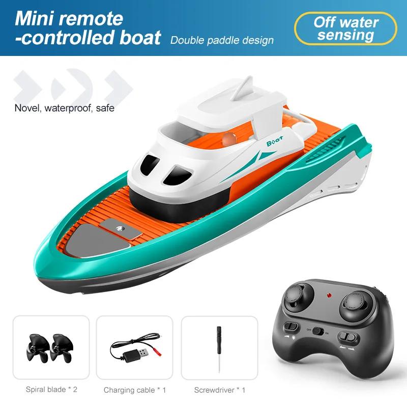 Non-Toxic 1/32 Mini Remote Control Boat Pocket Rc Boat Ship With Dual Propellers Waterproof Anti-Collision Led Light Speedboat Toy For Kid