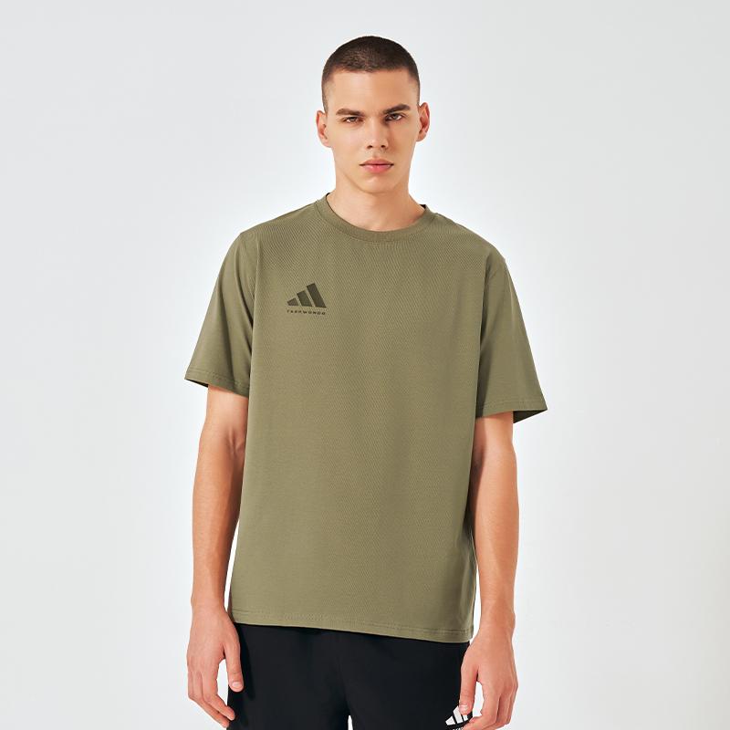 adidas Удобная Дышащая Приятная к коже С принтом логотипа Повседневная Вязаная Футболка с круглым вырезом и короткими рукавами Мужские топы Армейский зеленый ADICLTS24CTK-OSSO