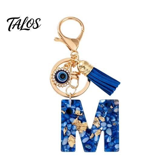 Брелок-подвеска серии Talos Blue, Брелок с подвеской в виде начальной буквы с дизайном в виде глаз и кисточки, Держатель от A до Z для сумок, рюкзаков, автомобилей, аксессуары