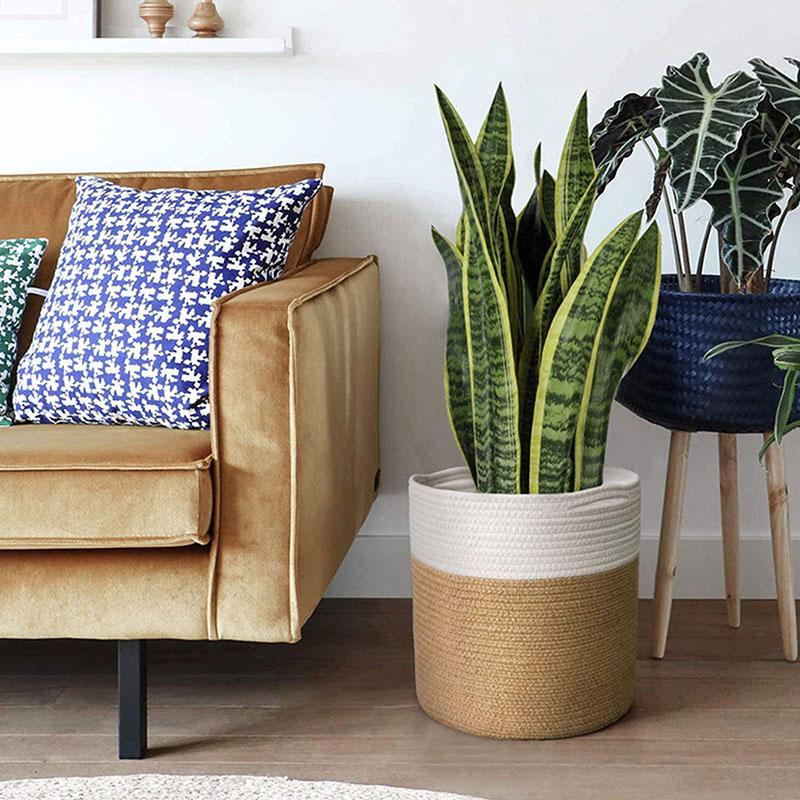 Большая вместительная корзина из хлопчатобумажной веревки ручной работы, комнатный горшок, держатель для цветочного горшка