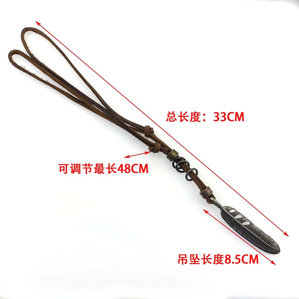 Аксессуары для одежды Персонализированное простое ожерелье из коровьей кожи Регулируемая цепочка для свитера с большим кулоном в виде пера