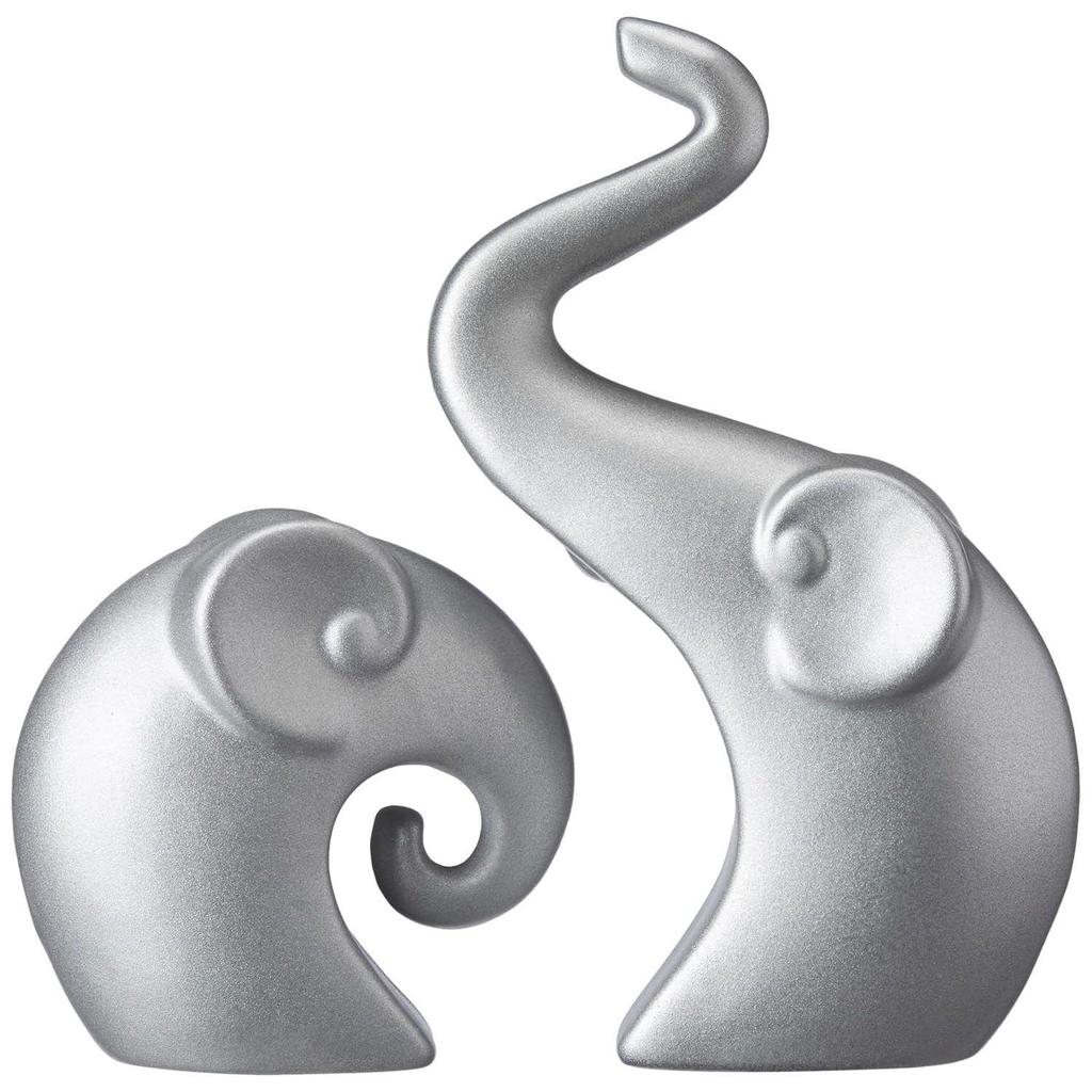 Latest Silver Home Decor Elephant Couple | Ceramic Figurines (Set of 2, Matte Silver)