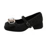 [Youshilai] Temperament Square Head Mary Jane Shoes Women's Winter 2025 New Shallow Mouth One-word Buckle Strap Single Shoes