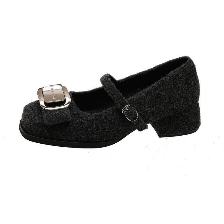 [Youshilai] Temperament Square Head Mary Jane Shoes Women's Winter 2025 New Shallow Mouth One-word Buckle Strap Single Shoes