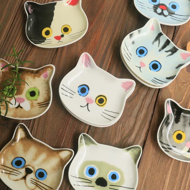 1PC Mini Serving Dishes Kitchen Cat Face Ceramic Dish Perfect Housewarming Gift Snack Plates Cute Spoon Holder Adorable